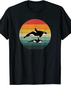 Orca Killer Whale Family Vintage Retro Art Graphic Sea Ocean T-Shirt