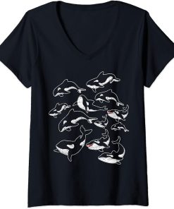 Womens Cute Ocean Animal Lover Aquarist Gift Aquarium Whale Orca V-Neck T-Shirt