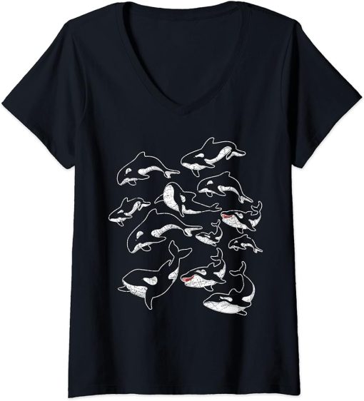 Womens Cute Ocean Animal Lover Aquarist Gift Aquarium Whale Orca V-Neck T-Shirt