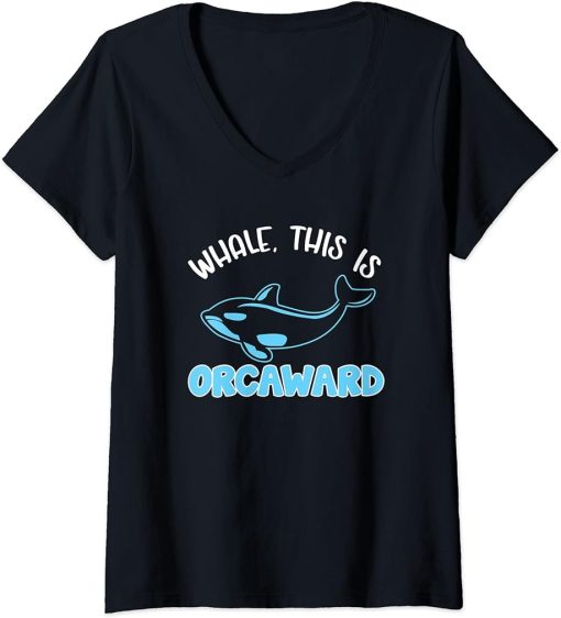 Womens Whale This Is Orcaward Orca V-Neck T-Shirt