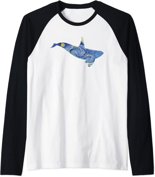 Orca Van Gogh Starry Night Art Van Gogh Painting Whale Raglan Baseball Tee