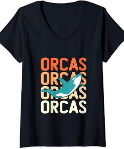 Womens Retro Vintage Whale Orca Squad Orca Squad Whale Sea Animal V-Neck T-Shirt