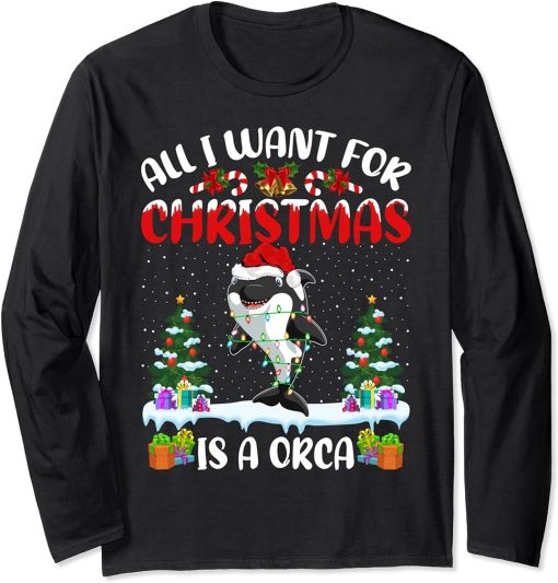 Funny Santa Hat All I Want For Christmas Is A Orca Long Sleeve T-Shirt