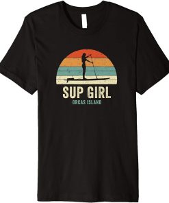 Women"s Orcas Island Woman on SUP Girl Retro Vintage Style Premium T-Shirt