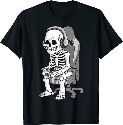 Gaming Halloween Skeleton Scary Gamer Boys Kids T-Shirt