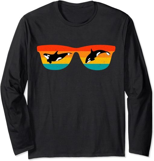 Orca Retro - Killer Whale Orcas Vintage Men Women Kids Long Sleeve T-Shirt