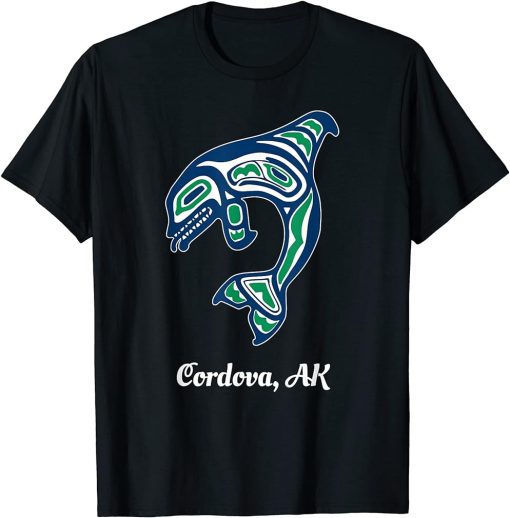 Blue Green Native American Cordova AK Orca Killer Whale T-Shirt