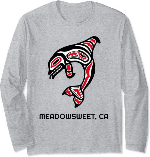 Meadowsweet, California Native American Orca Killer Whale Long Sleeve T-Shirt